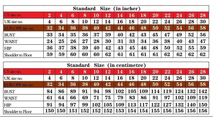 allure bridal size chart